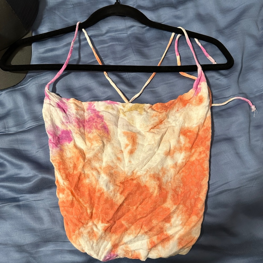 tie dye open back cow neck top!